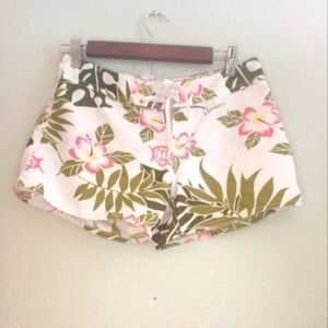 Vintage Hawaian Floral Monstera Leaf Print Lace Tie Up Velcro Close Board Shorts